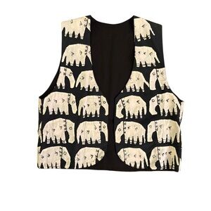 RARE Vintage Artisan Hand-Print Elephant Vest - Argentina Folk Art - Boho
